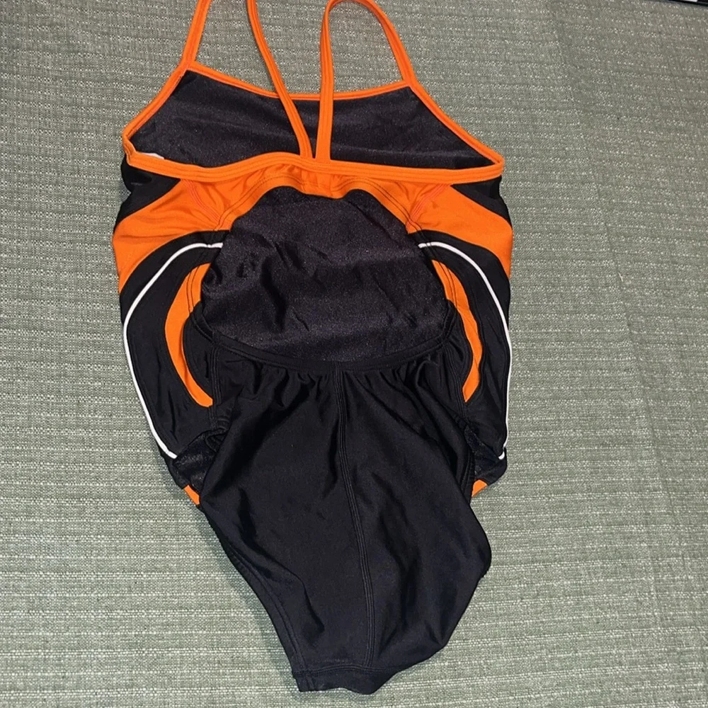 Speedo Rapid Spliced Energy Back Woman's Onepiece Swimsuit Black/Orange sz 6/32
